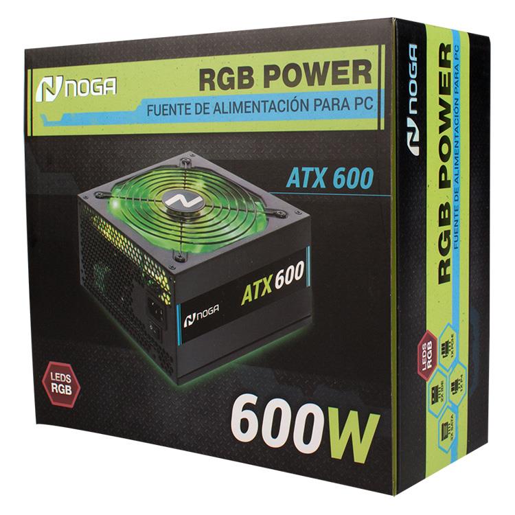 Fuente de PC Noga 600W RGB con Cable Power
