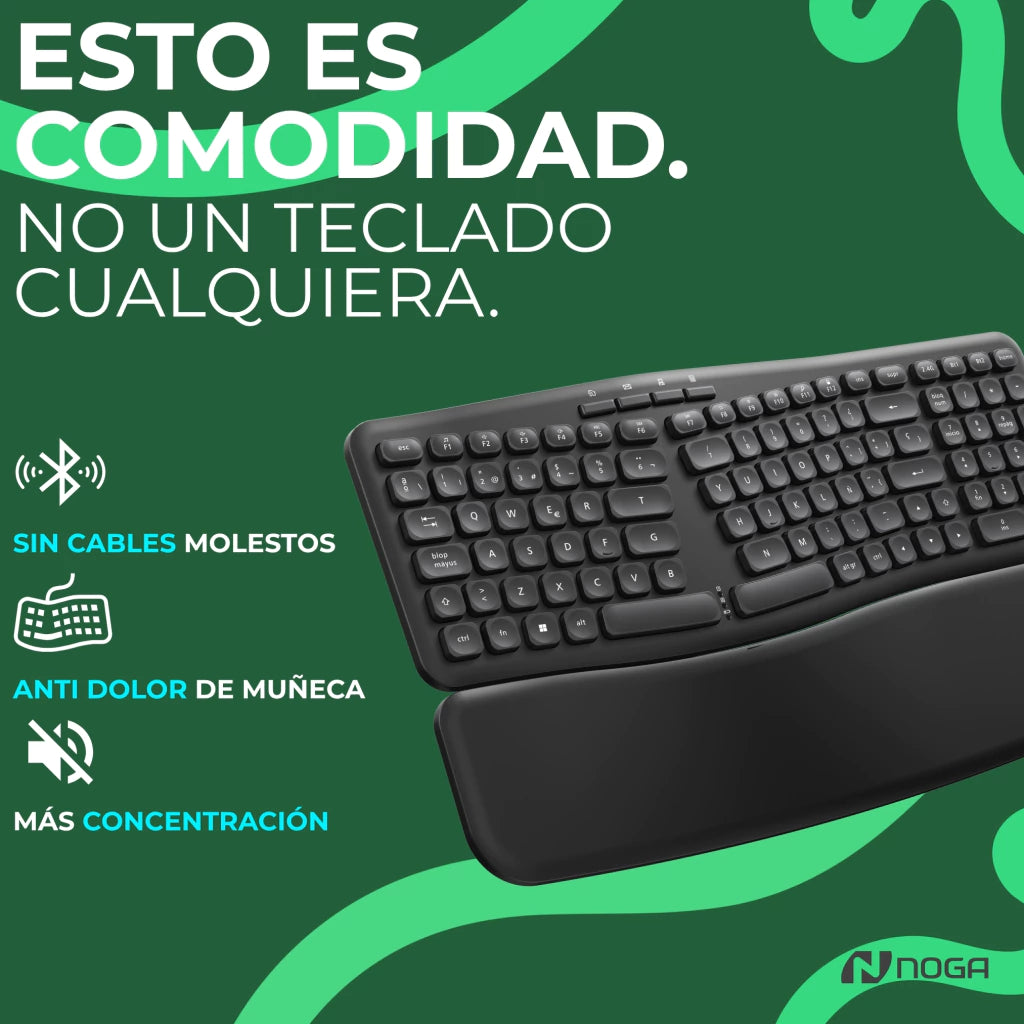 Teclado Inalámbrico Noganet NKB-Q90 Ergonómico Dual Apoya Muñecas