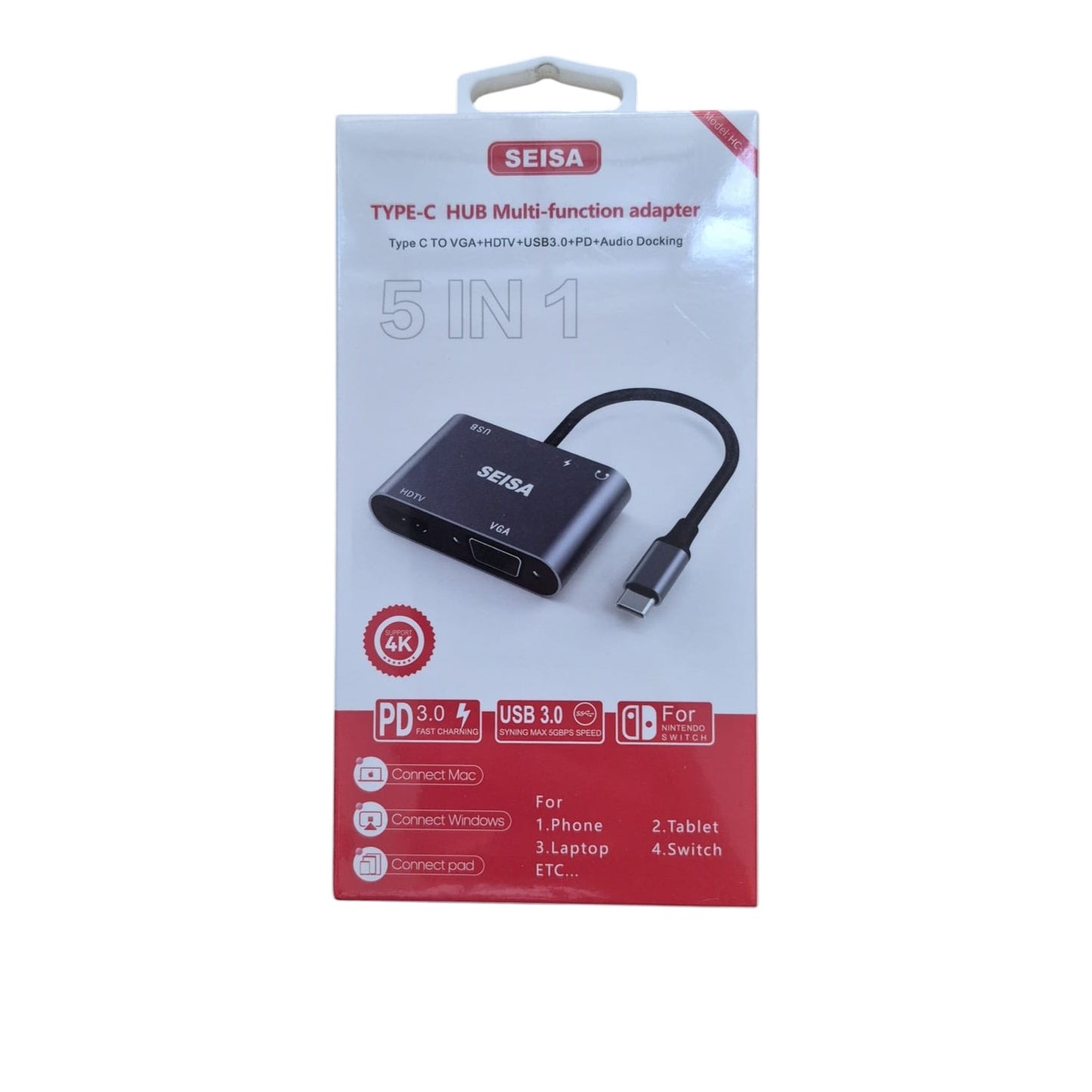 Hub USB-C 5 en 1 - HDMI, VGA, USB 3.0, PD y Audio