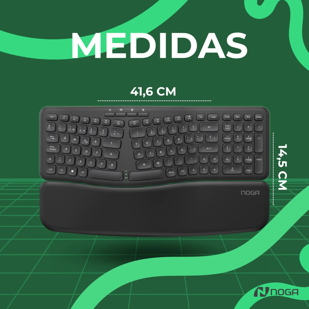 Teclado Inalámbrico Noganet NKB-Q90 Ergonómico Dual Apoya Muñecas