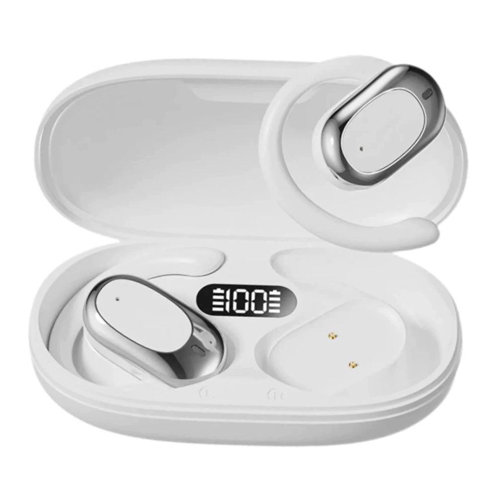 Auriculares Twins Bluetooth con Base de Carga, Display y Enganche para la Oreja
