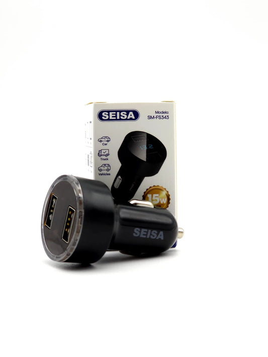 Cargador para Auto SEISA 15W – 2 Puertos USB con Display de Voltaje