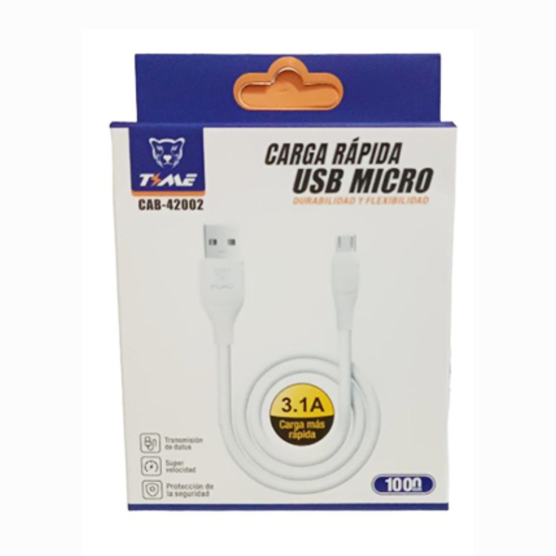 Cable USB-A a Micro USB TIME Carga Rápida 3.1A