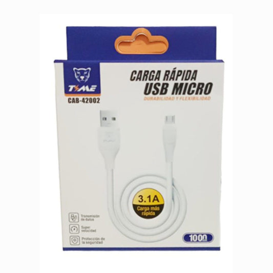 Cable USB-A a Micro USB TIME Carga Rápida 3.1A