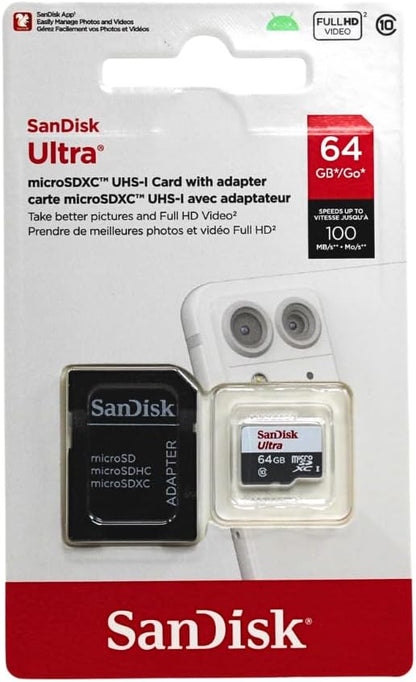 Memoria Micro SD SanDisk Ultra 100MB/s con Adaptador SD