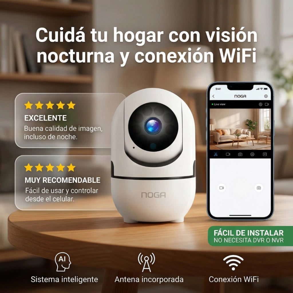 Cámara IP NOGA 360° WiFi 2.4GHz con Audio y Visión Nocturna