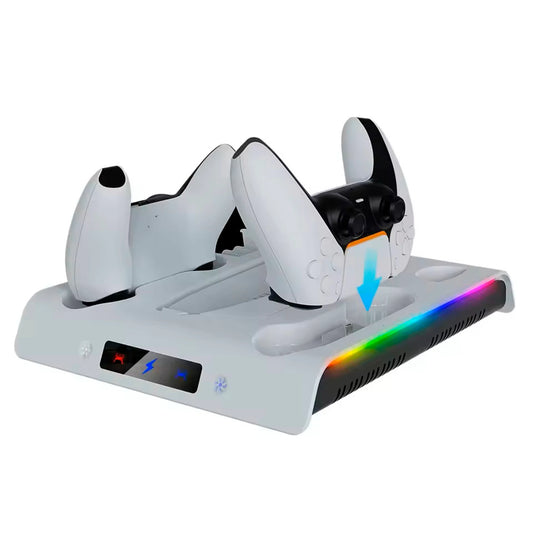 Base para PS5 Slim y Pro con Coolers, RGB, Apoya Auricular y Carga de Joystick