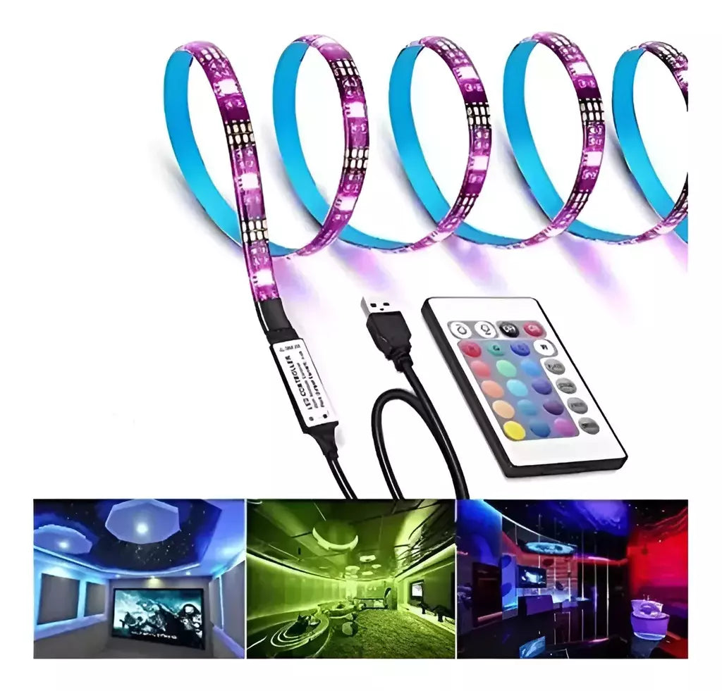 Tira de Luces LED USB 3m con Control Remoto - 60 LEDs RGB