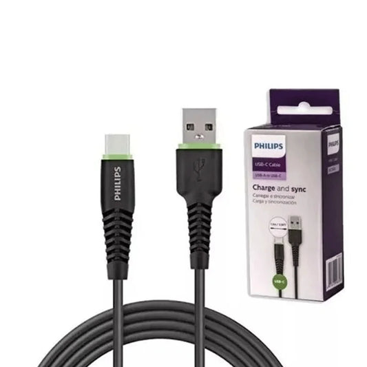 Cable USB-A a USB-C Philips DLC1530C/97 1.2m 3A Negro