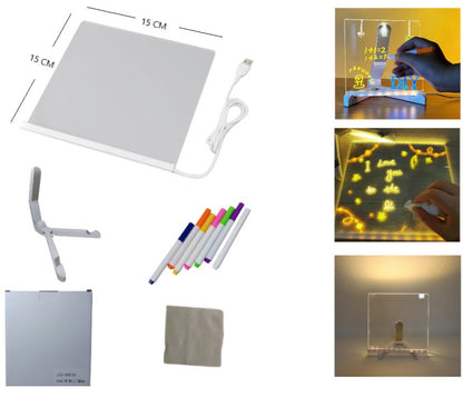 Pizarra LED Luminosa 15x15cm Compacta con Marcadores - Formato Cuadrado