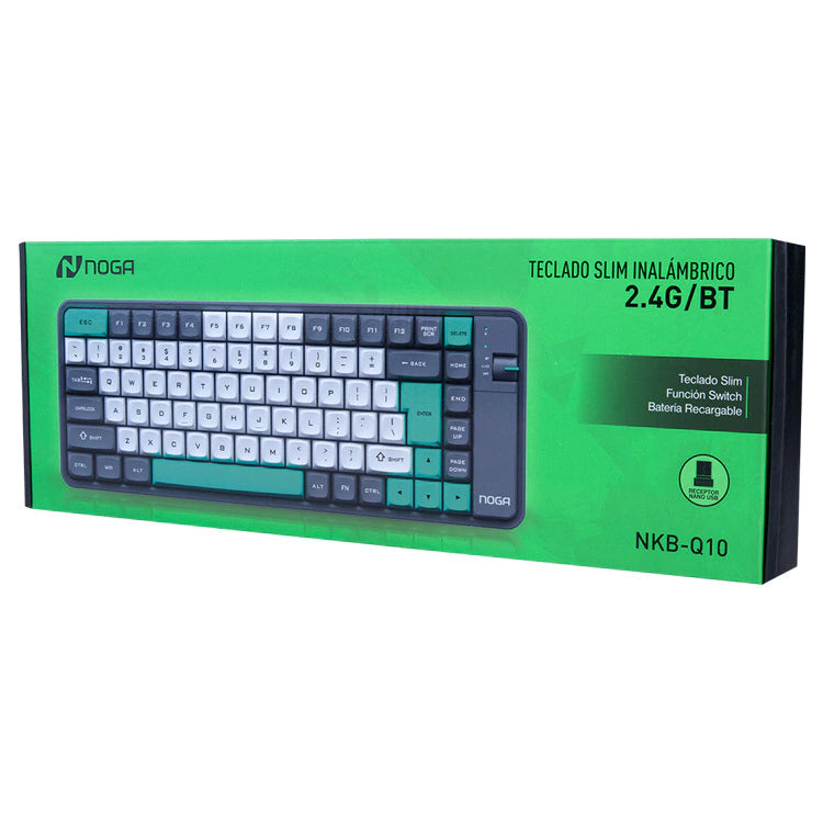 Teclado Inalámbrico Noganet NKB-Q10 Verde Dual 2.4GHz Bluetooth 2 Dispositivos