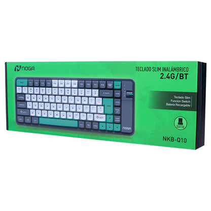 Teclado Inalámbrico Noganet NKB-Q10 Verde Dual 2.4GHz Bluetooth 2 Dispositivos