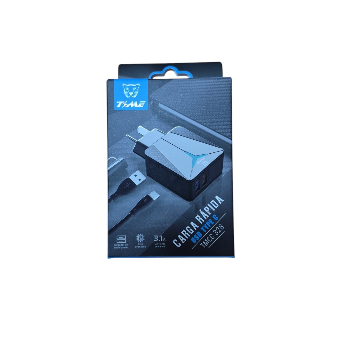 Cargador TIME USB-C 3.1A + 2 Puertos USB – con Cable Desmontable