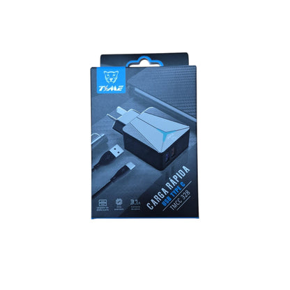 Cargador TIME USB-C 3.1A + 2 Puertos USB – con Cable Desmontable