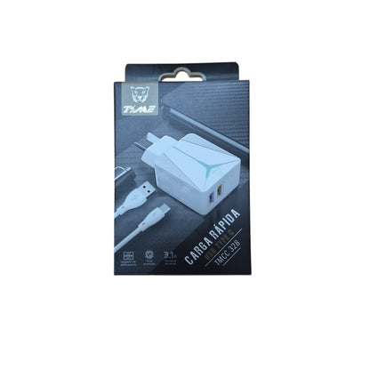 Cargador TIME USB-C 3.1A + 2 Puertos USB – con Cable Desmontable