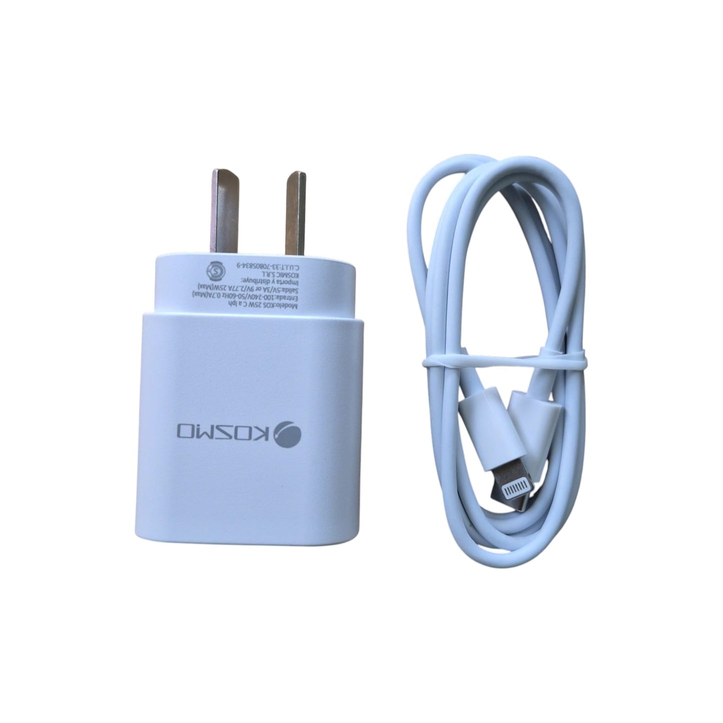 Cargador Kosmo 25W USB-C + Cable USB-C a Lightning – Kit Completo