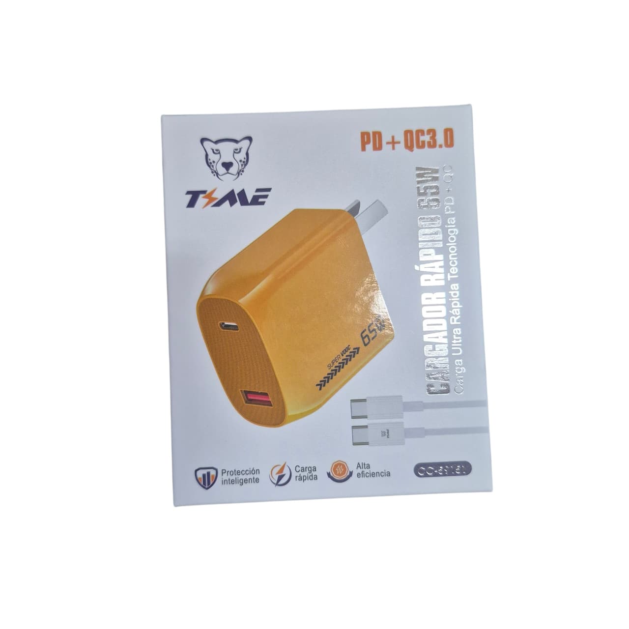 Cargador Time 65W Ultra Rápido USB-C + USB-A con Cable USB-C a USB-C