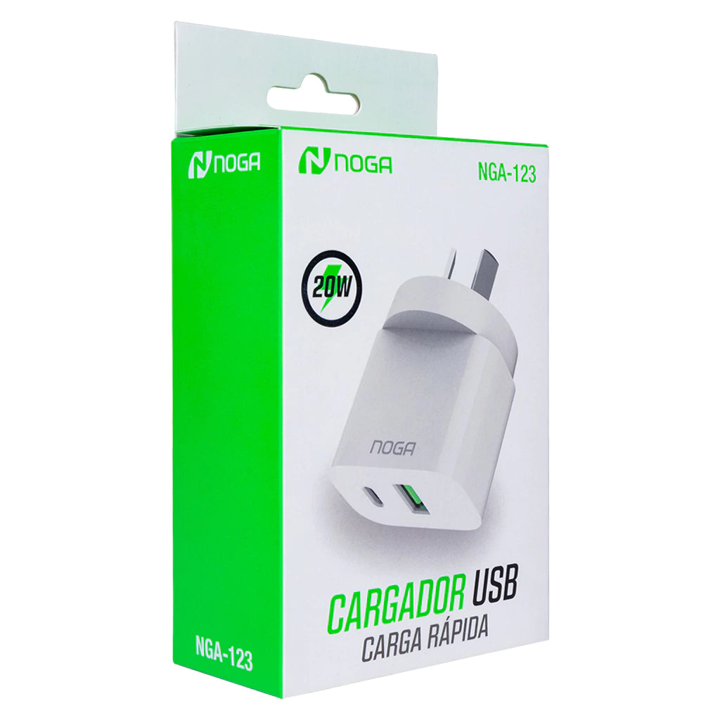 Cargador NOGA 20W Carga Rápida – USB-A + USB-C (Solo Módulo, Sin Cable)