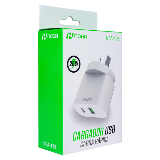 Cargador NOGA 20W Carga Rápida – USB-A + USB-C (Solo Módulo, Sin Cable)