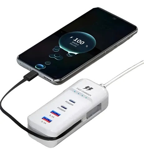 Zapatilla Eléctrica con USB y USB-C 220V - 4 Puertos de Carga