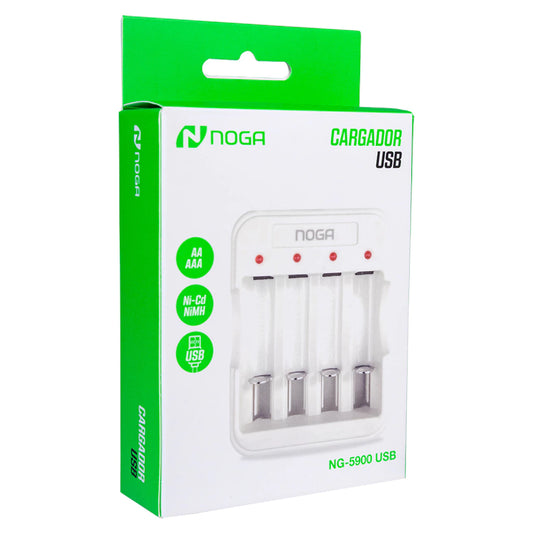 Cargador de Pilas NOGA USB – Carga hasta 4 Pilas AA/AAA Recargables