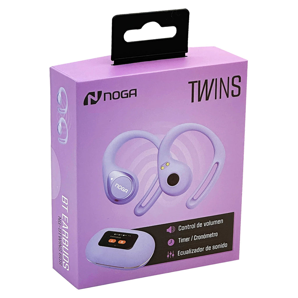 Auriculares Bluetooth Noga Twins 60S Deportivos TWS con Display - Lila