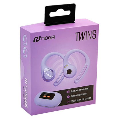 Auriculares Bluetooth Noga Twins 60S Deportivos TWS con Display - Lila