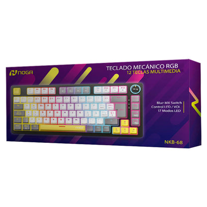 Teclado Mecánico Noganet NKB-68 RGB Gaming White Switch 12 Multimedia