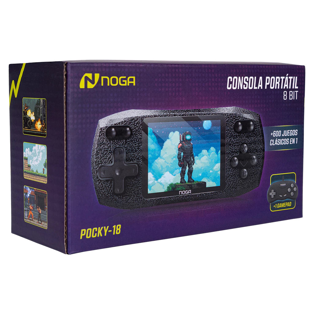 Consola Portátil NOGA Pocky-18 8 Bits – +600 Juegos, Pantalla 2.5" y Batería Recargable